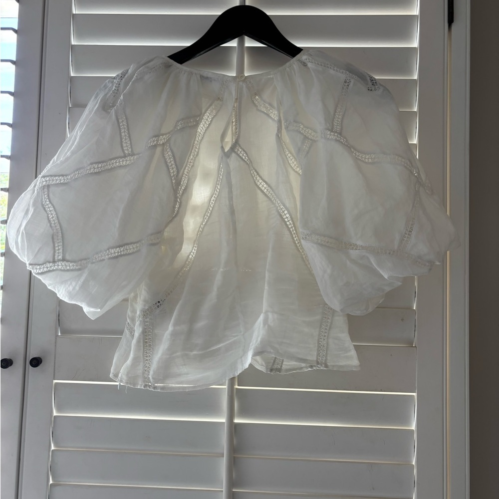 Frame Denim White Puff Sleeve Peasant Blouse